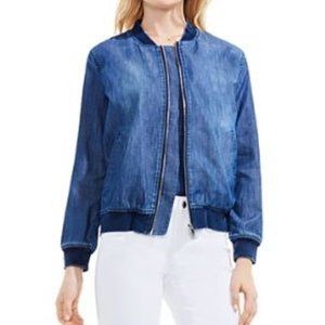 NWT Two by Vince Camuto Women's Medium Washed Blue Denim Bomber Coat Jean Jacket